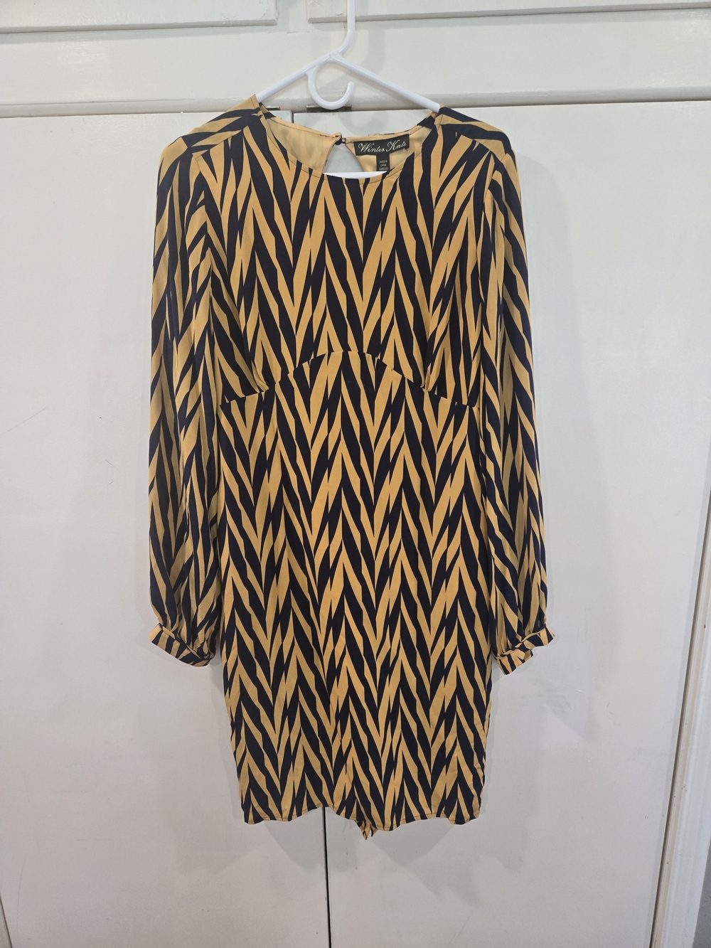 Winter Kate Yellow and Navy Chevron Backless Long-Sleeve Dress *New With Tags* - Picture 3 of 8